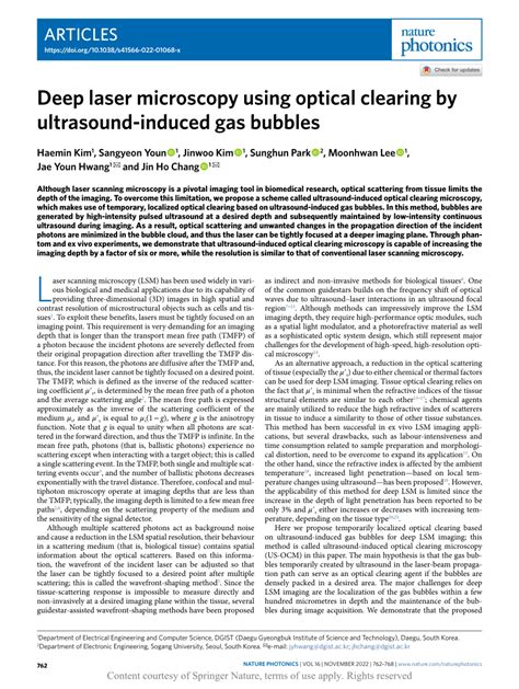 Deep Laser Microscopy Using Optical Clearing By Ultrasound Induced Gas