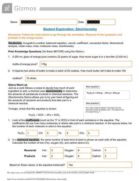 Balancing Chemical Equations Gizmo Answer Key Browsegrades