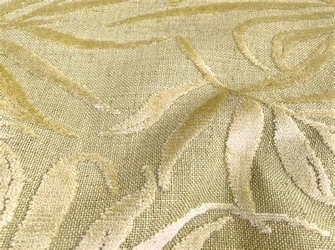 Stunning Aloe Green Cut Velvet Palm Leaf Pattern Designer Upholstery Fabric, From Belgium