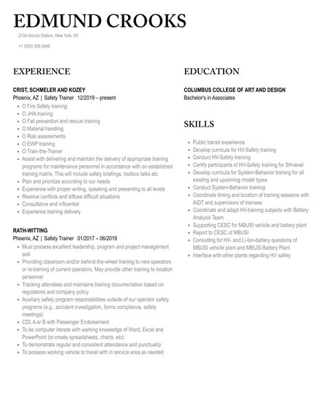 Safety Trainer Resume Samples Velvet Jobs