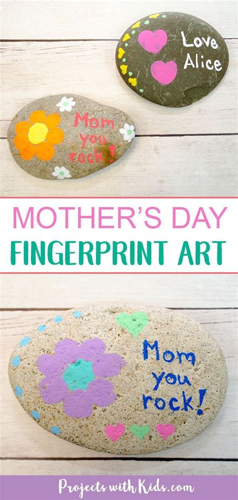 Mothers Day Painted Rock Craft With Fingerprint Art In 2020 Rock