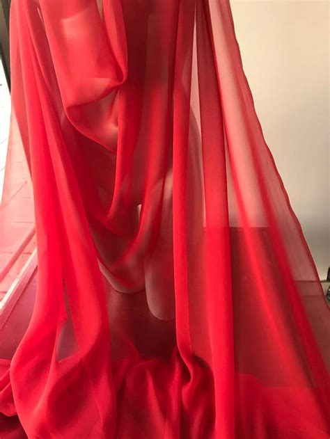 Red Silk Chiffon Fabric Vibrant Rich Red Semi Opaque 140cm Etsy