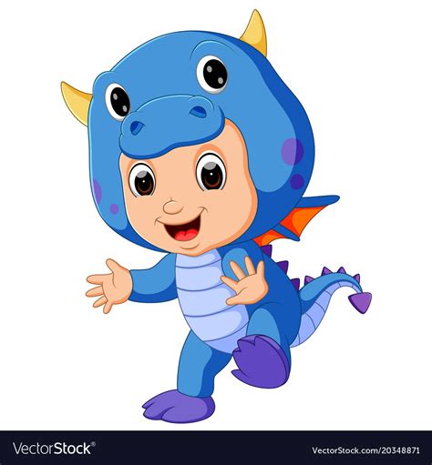 Cute kids cartoon wearing dragon costume Vector Image