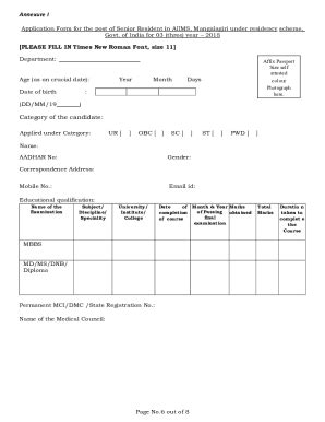 Fillable Online Annexure I Application Form For The Post Of Senior