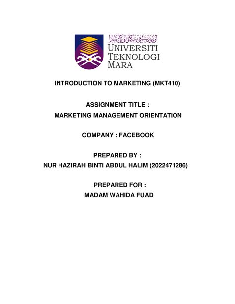 Assignment Mkt410 Introduction To Marketing Mkt410 Assignment Title Marketing Management