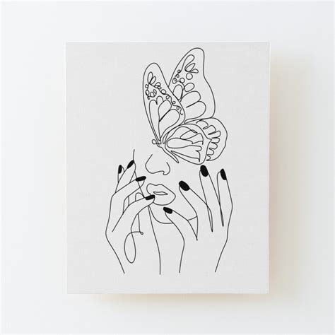 Printable Beauty Face In Butterfly Art Woman In One Line Drawing