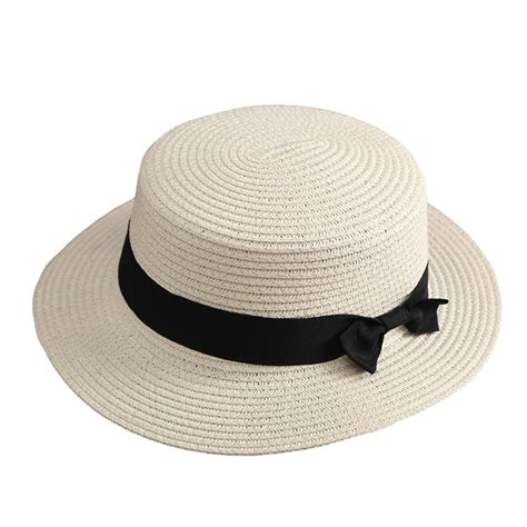 Bowknot Decor Flat Dome Straw Hat Folding Thin Women Wide Brim