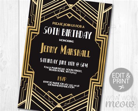 Art Deco Birthday Roaring 20s Invitation Invite 1920s Party Instant