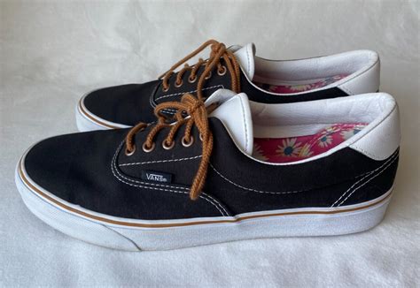 Vans Era Black Canvas White Leather Trim Sneakers Men… Gem