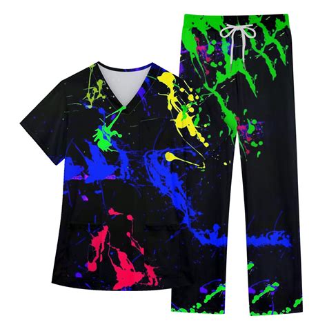 Ehtmsak Scrubs Sets For Women Piece Tie Dye Nursing Uniform Petite