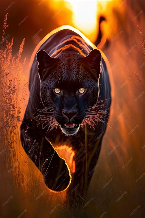 Premium Photo Panther Running In Action On The Field Grass Wildlife