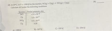 Solved At C G Kj For The Reaction No G O Chegg