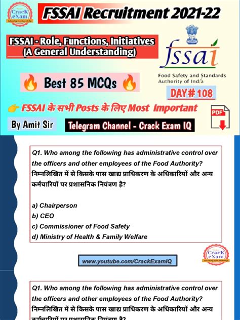 Fssai Role Functions Etc Day 108 Pdf