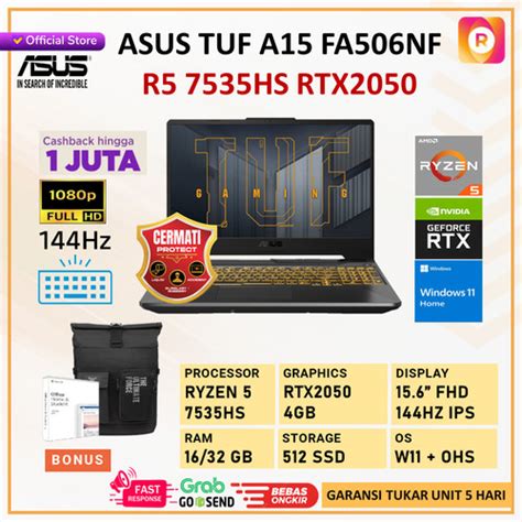 Promo Asus Tuf A15 Fa506nf Rtx2050 Ryzen 5 7535hs 32gb 512gb W11 Ohs 15