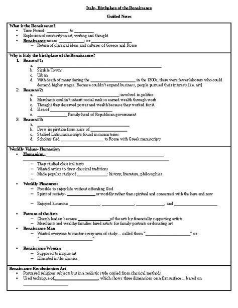 Chapter 17 Section 1 Italy Birthplace Of The Renaissance Worksheet Answers