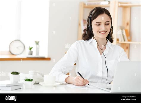 Call Center Concept Portrait Of Happy Smiling Female Customer Support