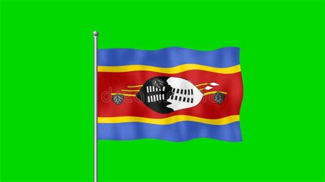 Flag Of Swaziland Waving In The Wind Against Deep Blue Sky Swazi Flag