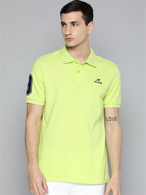 Alcis Men Lime Green Typography Printed Polo Collar Slim Fit T Shirt Aampolsm00059705