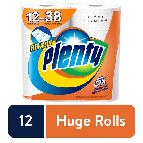 Plenty Ultra Premium Paper Towels Flex A Size Huge Rolls Super