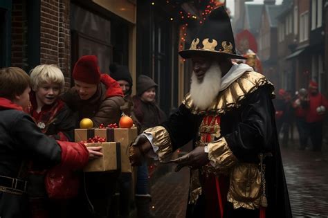 Premium AI Image | Sinterklaas and zwarte piet delivering gifts