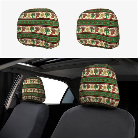 2 PCS Car Headrest Cover Vintage Mexican Breathable Flexible Elastic