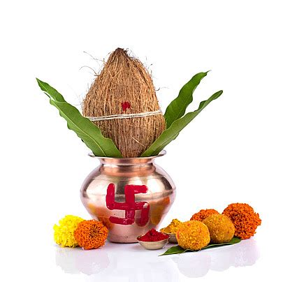 Essential Hindu Puja Items On White Background With Floral Decor Photo ...