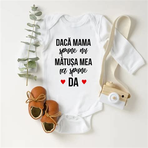 Body Cu Maneca Lunga Bebe Personalizat Cu Mesaj Matusa Spune Da Alb