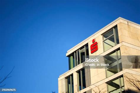 Modern Bank Building With Red Bank Logo On Facade Modern Commercial ...