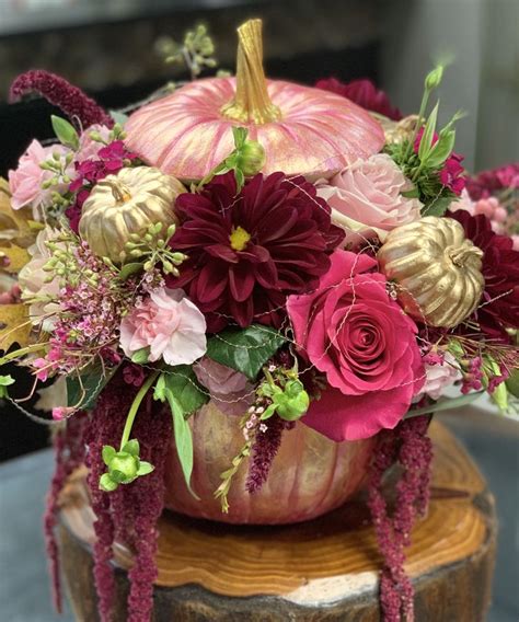 Painted Pink Pumpkin Pumpkin Floral Arrangements Fall Flower