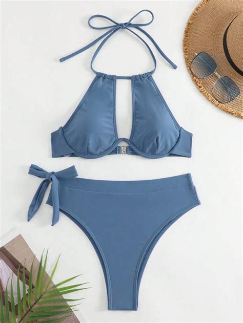 SHEIN Swim BAE Bañador bikini con abertura con aro de talle alto Moda