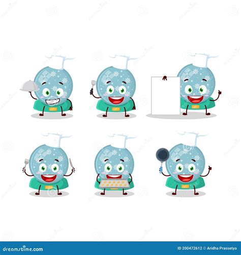 Cartoon Character Of Snowball With Snowfall With Various Chef Emoticons