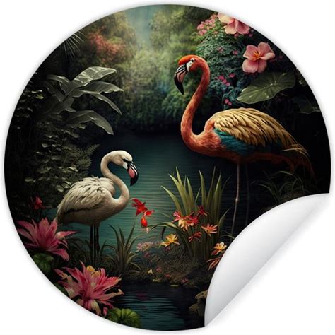 Wallcircle Muurstickers Behangcirkel Flamingo Bloemen Jungle