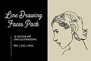 Line Drawing Faces Illustration Pack, a Decorative Illustration by Mike Brennan Art & Design