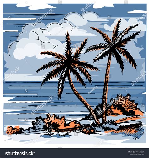 Coconuts On The Beach Drawing