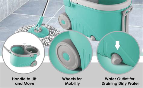 Spotzero By Milton Elegant Spin Mop With Big Wheels Aqua Green Two