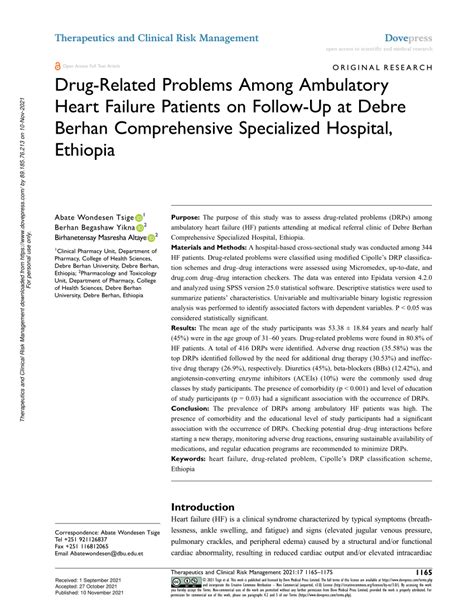 Pdf Drug Related Problems Among Ambulatory Heart Failure Patients On