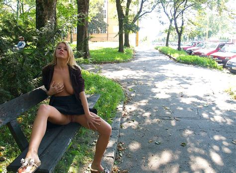 Almost Nude In A Park Showing Her Boobs And Exposing Her Pussy In A