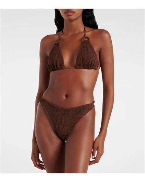 Hunza G Eva Shirred Bikini In Brown Lyst