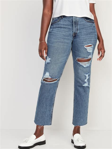 High Waisted Slouchy Straight Cropped Ripped Jeans Old Navy