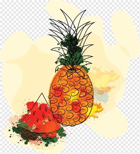 Watermelon Pineapple Fruit Drawing Grunge Watercolor Png PNGWing