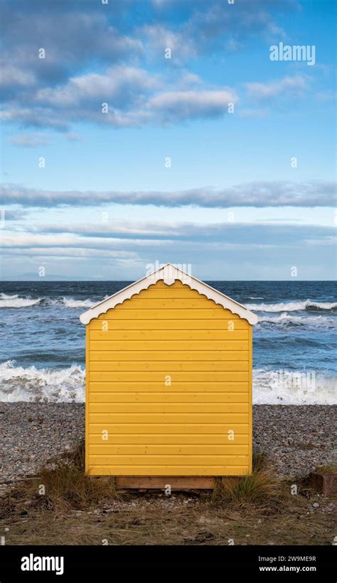 Painted Beach Hut On Findhorn Beach Morayshire Scotland Stock Photo