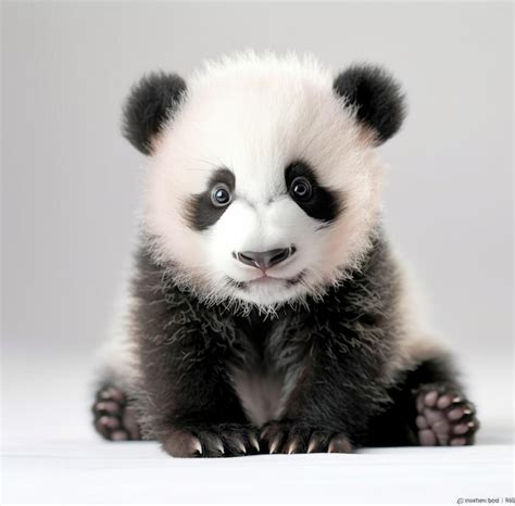 Adorable Panda Cub Sitting On White Background Premium Ai Generated Image