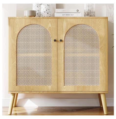 Rattan Storage Cabinet Buffets Sideboards With 2 Door Accent Cabinet