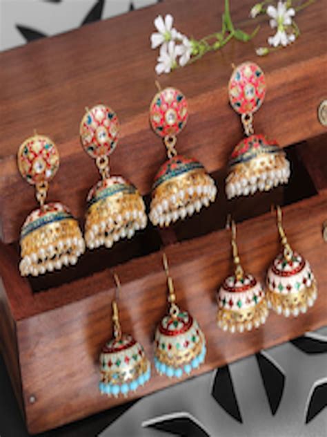 Buy Yellow Chimes Pair Pink Gold Plated Handcrafted Meenakari Dome