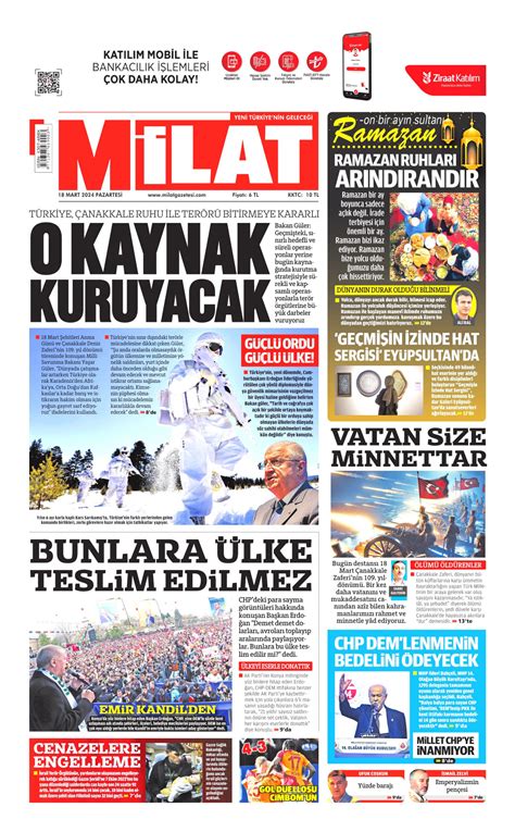 Milat Gazetesi Milat Manşet Oku Haberler 18 Mart 2024