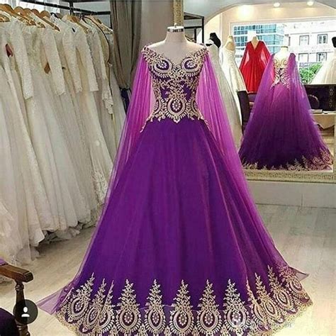 Beautiful Purple Evening Dresses Robe De Soiree Sexy V Neck Gold Appliques Ball Gown Floor