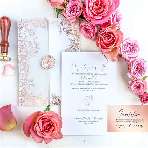 Faire Part Mariage Calque Cire Rose Gold Sweet Paper