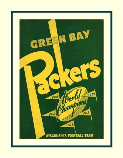 Vintage S Green Bay Packers Memorabilia Poster Pro Football Wall