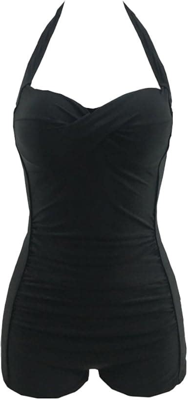 Damen Bikini Bademode Retro Mit Bein Hotpants Hohe Taillen Badeanzug Schwarz L Amazon De Fashion