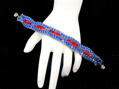 Bracelet Swarovski Bicone Sapphire Ab And Light Siam Bobby Bead